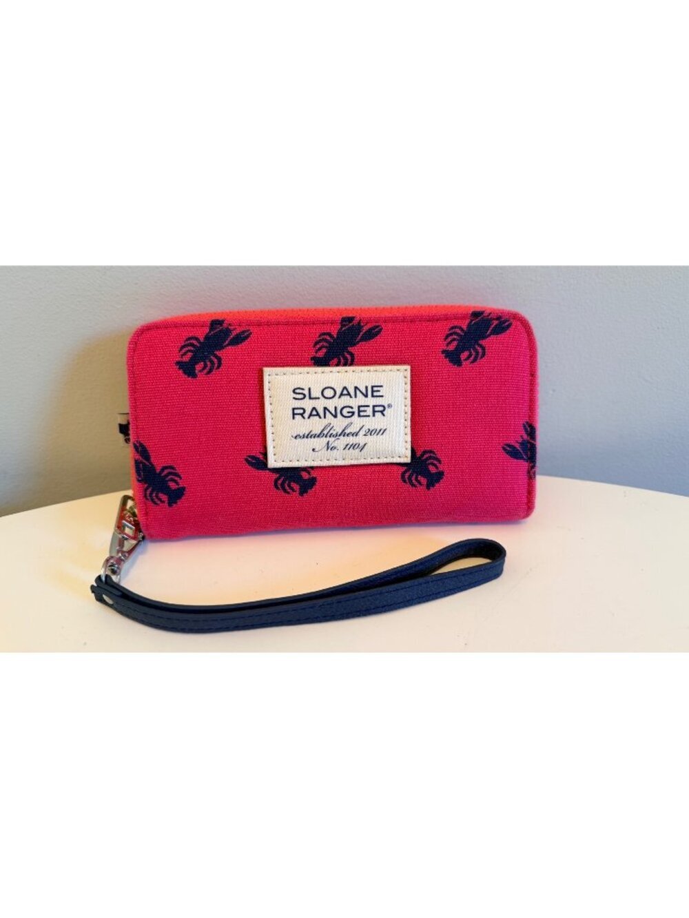 Sloane Ranger Pink & Navy Lobster Print Wristlet Zip Around Wallet Nautical